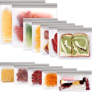 splf 12 pack bpa free reusable storage bags (5 reusable sandwich bags, 5 reusable snack bags, 2 reusable gallon bags), extra thick freezer bags leakproof silicone and plastic free lunch bags for food