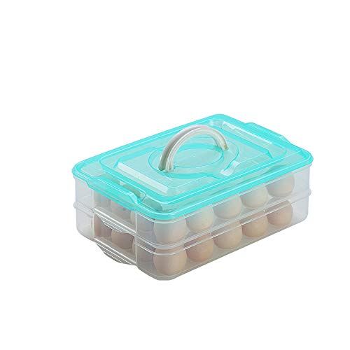 TIAN CHEN Deviled Egg Tray with Lid, 2-Layer, Food Storage Container with Handle, Egg Holder for Refrigerator, large, 40 eggs (Green)