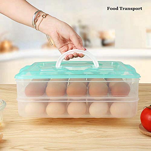 TIAN CHEN Deviled Egg Tray with Lid, 2-Layer, Food Storage Container with Handle, Egg Holder for Refrigerator, large, 40 eggs (Green)