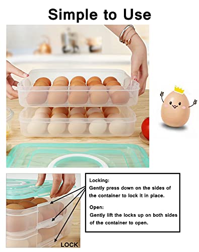 TIAN CHEN Deviled Egg Tray with Lid, 2-Layer, Food Storage Container with Handle, Egg Holder for Refrigerator, large, 40 eggs (Green)