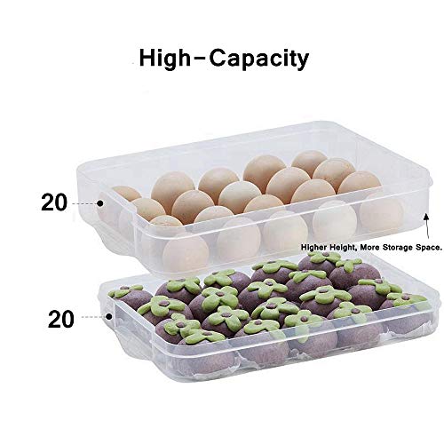 TIAN CHEN Deviled Egg Tray with Lid, 2-Layer, Food Storage Container with Handle, Egg Holder for Refrigerator, large, 40 eggs (Green)