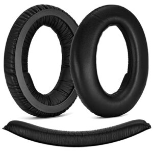 defean replacement ear pads and headband compatible with sennheiser pc350 hd380 pro headphones earpads/cushion/bumper/cover/cups/foam (protein leather ear pads+headband)