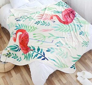 vivilinen flannel throw blankets flamingo pattern super soft fleece plush lap blankets for bed couch sofa (55"x 72", white)