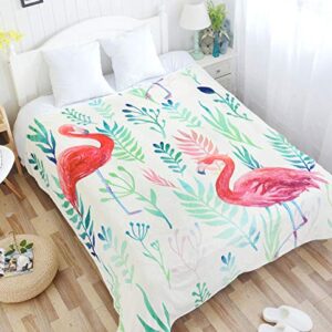 VIVILINEN Flannel Throw Blankets Flamingo Pattern Super Soft Fleece Plush Lap Blankets for Bed Couch Sofa (55"x 72", White)