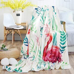 VIVILINEN Flannel Throw Blankets Flamingo Pattern Super Soft Fleece Plush Lap Blankets for Bed Couch Sofa (55"x 72", White)