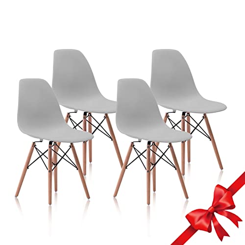 Set of 4 Kitchen Dining Chairs Easily Assemble Modern Fabric Cushion Seat Chair w/Metal Legs Fabric Cushion Side Chairs with Sturdy Metal Legs for Home Kitchen Living Room, Grey