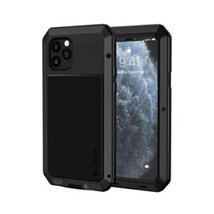 lanhiem iphone 11 pro max metal case, heavy duty shockproof [tough armour] rugged case with built-in glass screen protector, 360 full body protective cover for iphone 11 pro max (6.5 inch) -black