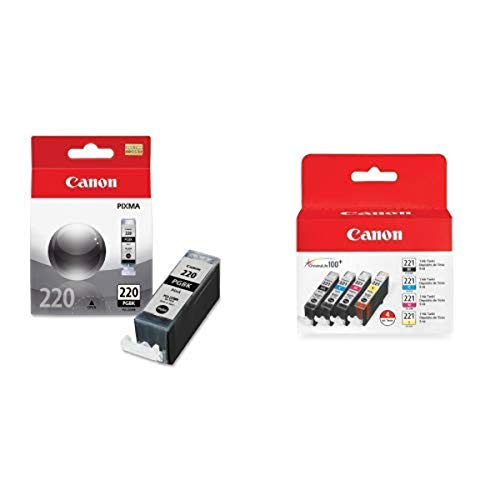 Canon PGI-220 Ink Tank in Retail Packaging-Black and CLI-221 Four Color Pack CLI-221 Four Color Pack Compatible to MP980, MP560, MP620, MP640, MP990, MX860, MX870, iP4600, iP3600, iP4700