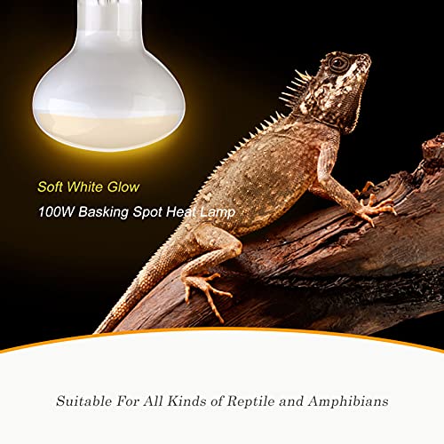 WUHOSTAM 2 Pack 100W Reptile UVA Infrared Heat Lamp, Basking Spot Bulb Soft White Light, Simulated Natural Sunlight Heating Lamp for Lizard,Tortoise,Bearded Dragon, Hedgehog,Reptiles and Amphibians
