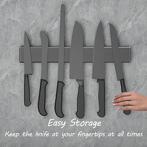 SUBTRACTION Magnetic Knife Strip,No Drilling 12 Inch Stainless Steel Knife Holder,Space-Saving Knife Rack,Knife Bar,Kitchen Knife Storage Organizer,black 1.