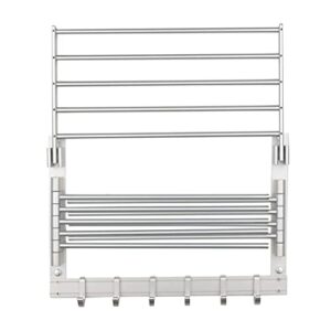 brightmaison BGT Wash Clothes Drying Rack Wall Mount Laundry Room Organizer with Hooks & Swing Arms, 17" Metal Laundry Rack Silver