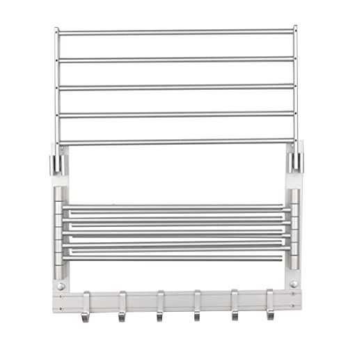 brightmaison BGT Wash Clothes Drying Rack Wall Mount Laundry Room Organizer with Hooks & Swing Arms, 17" Metal Laundry Rack Silver