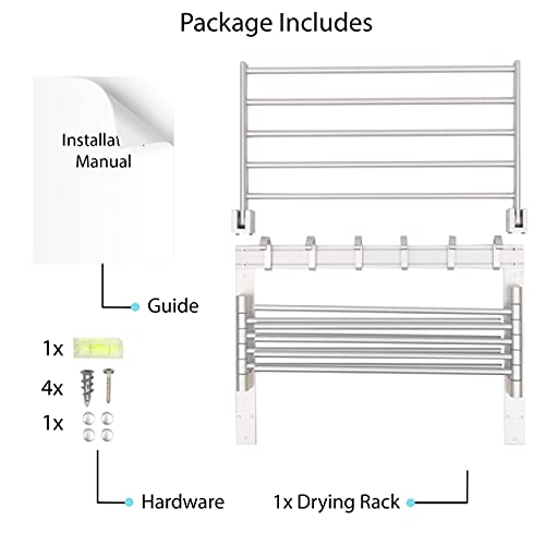 brightmaison BGT Wash Clothes Drying Rack Wall Mount Laundry Room Organizer with Hooks & Swing Arms, 17" Metal Laundry Rack Silver