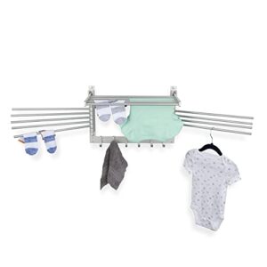 brightmaison BGT Wash Clothes Drying Rack Wall Mount Laundry Room Organizer with Hooks & Swing Arms, 17" Metal Laundry Rack Silver