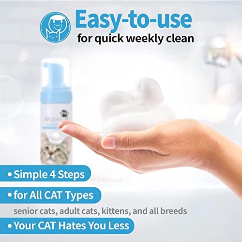 Mooncat Waterless Cat Shampoo, Licking Safe Dry Shampoo for Cats, No Rinse Foam Cat Bath, Grooming for Cat, Kitten Sensitive Skin, Dander Reducing, Paraben Free, pH Balanced (5 oz) Shampoo ONLY