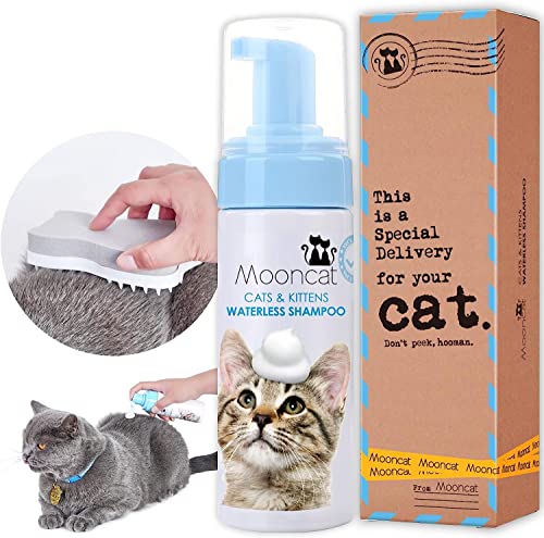 Mooncat Waterless Cat Shampoo, Licking Safe Dry Shampoo for Cats, No Rinse Foam Cat Bath, Grooming for Cat, Kitten Sensitive Skin, Dander Reducing, Paraben Free, pH Balanced (5 oz) Shampoo ONLY