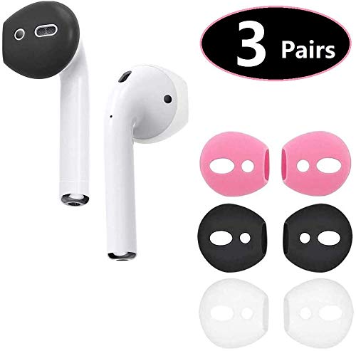 BLLQ AirPods Ear Tips Ear Gels Anti-Slip Earuds Cover Silicone Compatible with AirPods 2 & AirPods 1 or EarPods 【 Fit in The Charging Case 】 3 Pairs White/Black/Pink