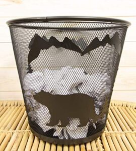 ebros wildlife rustic black bears roaming pine trees forest by the mountains metal wire waste basket bin 14" diameter bear home and bathroom accent western country cabin lodge decorative trash can