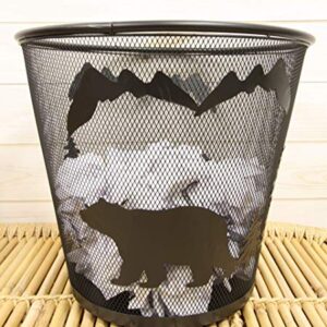 Ebros Wildlife Rustic Black Bears Roaming Pine Trees Forest by The Mountains Metal Wire Waste Basket Bin 14" Diameter Bear Home and Bathroom Accent Western Country Cabin Lodge Decorative Trash Can