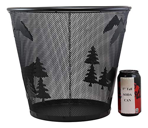 Ebros Wildlife Rustic Black Bears Roaming Pine Trees Forest by The Mountains Metal Wire Waste Basket Bin 14" Diameter Bear Home and Bathroom Accent Western Country Cabin Lodge Decorative Trash Can