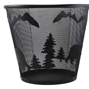 Ebros Wildlife Rustic Black Bears Roaming Pine Trees Forest by The Mountains Metal Wire Waste Basket Bin 14" Diameter Bear Home and Bathroom Accent Western Country Cabin Lodge Decorative Trash Can