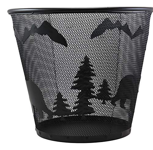 Ebros Wildlife Rustic Black Bears Roaming Pine Trees Forest by The Mountains Metal Wire Waste Basket Bin 14" Diameter Bear Home and Bathroom Accent Western Country Cabin Lodge Decorative Trash Can