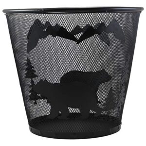 Ebros Wildlife Rustic Black Bears Roaming Pine Trees Forest by The Mountains Metal Wire Waste Basket Bin 14" Diameter Bear Home and Bathroom Accent Western Country Cabin Lodge Decorative Trash Can