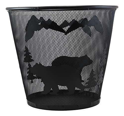 Ebros Wildlife Rustic Black Bears Roaming Pine Trees Forest by The Mountains Metal Wire Waste Basket Bin 14" Diameter Bear Home and Bathroom Accent Western Country Cabin Lodge Decorative Trash Can