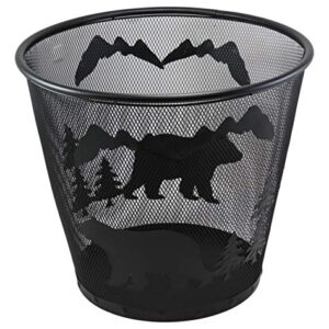 Ebros Wildlife Rustic Black Bears Roaming Pine Trees Forest by The Mountains Metal Wire Waste Basket Bin 14" Diameter Bear Home and Bathroom Accent Western Country Cabin Lodge Decorative Trash Can