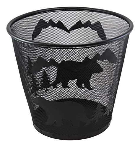 Ebros Wildlife Rustic Black Bears Roaming Pine Trees Forest by The Mountains Metal Wire Waste Basket Bin 14" Diameter Bear Home and Bathroom Accent Western Country Cabin Lodge Decorative Trash Can