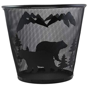 Ebros Wildlife Rustic Black Bears Roaming Pine Trees Forest by The Mountains Metal Wire Waste Basket Bin 14" Diameter Bear Home and Bathroom Accent Western Country Cabin Lodge Decorative Trash Can