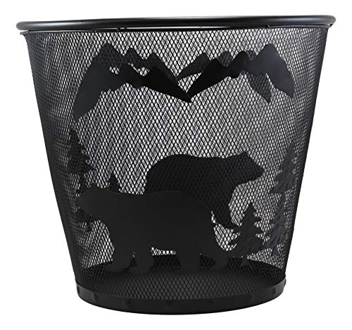 Ebros Wildlife Rustic Black Bears Roaming Pine Trees Forest by The Mountains Metal Wire Waste Basket Bin 14" Diameter Bear Home and Bathroom Accent Western Country Cabin Lodge Decorative Trash Can