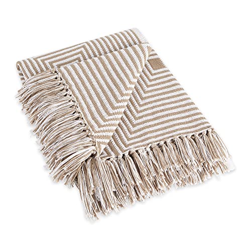 DII Square Woven Throw with Decorative Fringe 100% Cotton, Stylish and Functional, 50x60, Stone