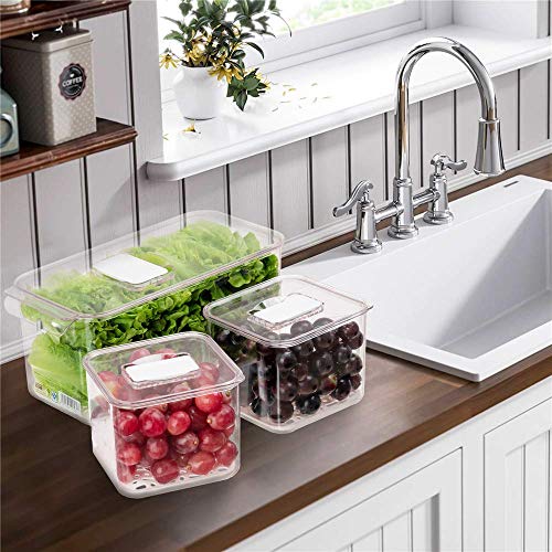 SANNO Fridge Produce Saver Food Storage Bin Containers, Refrigerator Food Fruit Vegetables storage Produce Saver Produce Saver Containers, Stackable Freezer Fridge