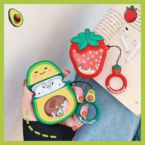 Joyleop Quicksand Avocado Case Compatible with Airpods 1/2,Cute 3D Cartoon Fun Funny Kids Girls Teens Cover,Kawaii Fruit Cool Bling Glitter Fashion Silicone Character Airpod Skin Cases for Air pods