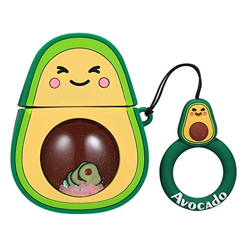 Joyleop Quicksand Avocado Case Compatible with Airpods 1/2,Cute 3D Cartoon Fun Funny Kids Girls Teens Cover,Kawaii Fruit Cool Bling Glitter Fashion Silicone Character Airpod Skin Cases for Air pods