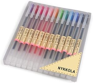 nykkola japanese style gel ink ball point pen [0.5mm] fine ballpoint maker pen for office school stationery supply(12pcs colorful)