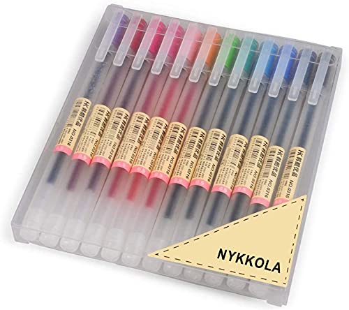 NYKKOLA Japanese Style Gel Ink Ball Point Pen [0.5mm] Fine Ballpoint Maker Pen for Office School Stationery Supply(12PCS Colorful)