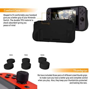 Orzly Accessory Bundle Kit designed for Nintendo switch Accessories Geeks and Oled console users Case and Screen protector, Joycon grips and Wheels for enhanced games play and more - Jet black