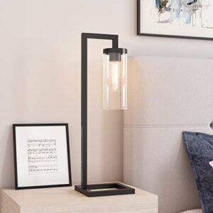 henn&hart 26" tall table lamp with glass shade in blackened bronze/seeded, lamp, desk lamp for home or office