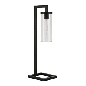 Henn&Hart 26" Tall Table Lamp with Glass Shade in Blackened Bronze/Seeded, Lamp, Desk Lamp for Home or Office