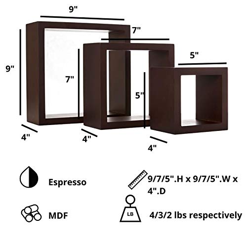 Pemberly Row Modern Cubbi Floating Wall Shelves Espresso Engineered Wood