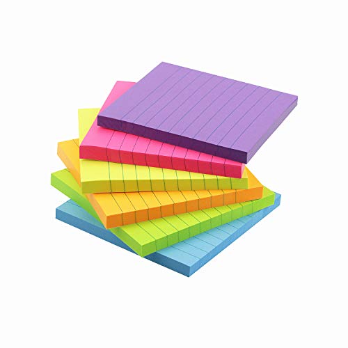 Early Buy Lined Sticky Notes with Lines 4x4 Self-Stick Notes 6 Bright Color 6 Pads, 70 Sheets/Pad