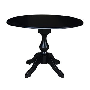 ic international concepts 42" round dual drop leaf pedestal, 30.3" h dining table, black