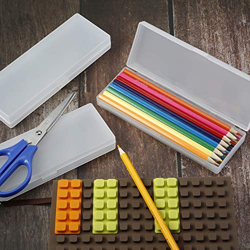 4 Pieces Plastic Pencil Case Plastic Stationery Case with Hinged Lid and Snap Closure for Pencils, Pens, Drill Bits, Office Supplies (White)