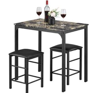 payhere modern dining kitchen table -3 piece dining set faux marble rectangular dining table with two stools for home or hotel dining room, kitchen or bar dark brown