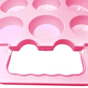 DuraCasa Cupcake Carrier, Cupcake Holder - Premium Upgraded Model - Store up to 36 Cupcakes or 3 Large Cakes - Stacking Cupcake Storage Container - Cookie, Muffin or Cake Carrier (Pink, Three Tier)