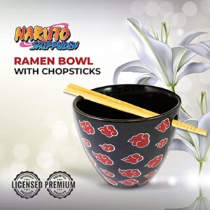 JUST FUNKY Naruto Shippuden Ramen Bowl with Chopsticks | 16 oz Ceramic Soup Mug | Featuring TheIconic Akatsuki Cloud Symbol | Anime Chopsticks | Kitchen Deco | Officially Licensed