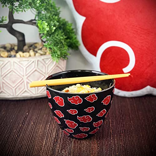 JUST FUNKY Naruto Shippuden Ramen Bowl with Chopsticks | 16 oz Ceramic Soup Mug | Featuring TheIconic Akatsuki Cloud Symbol | Anime Chopsticks | Kitchen Deco | Officially Licensed