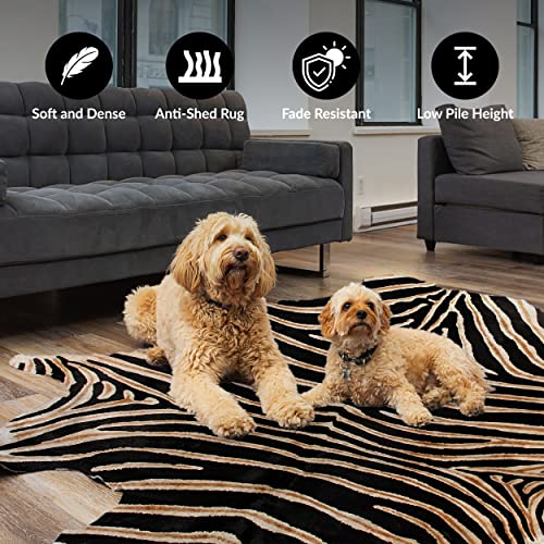 Natural Brazilian Cowhide Area Rugs for Living Room and Bedroom | Handmade 100% Cow Rug with Low Pile | Shed-Resistant Home and Office Rug, African Zebra, 6 ft x 7 ft